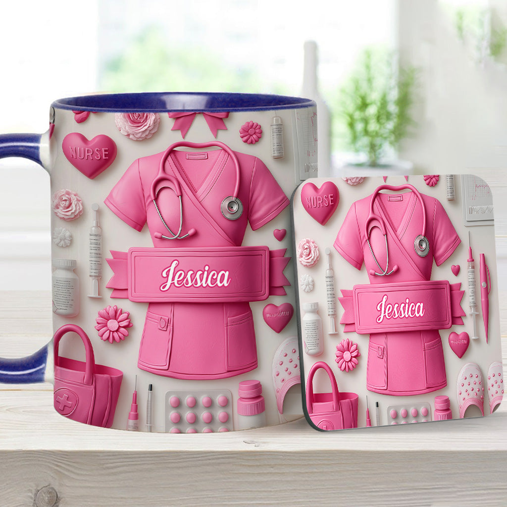 Nursing Is A Work Of Heart - Personalized Nurse Accent Mug