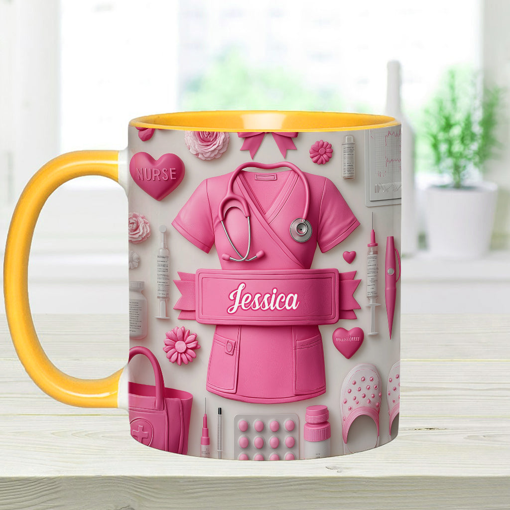 Nursing Is A Work Of Heart - Personalized Nurse Accent Mug