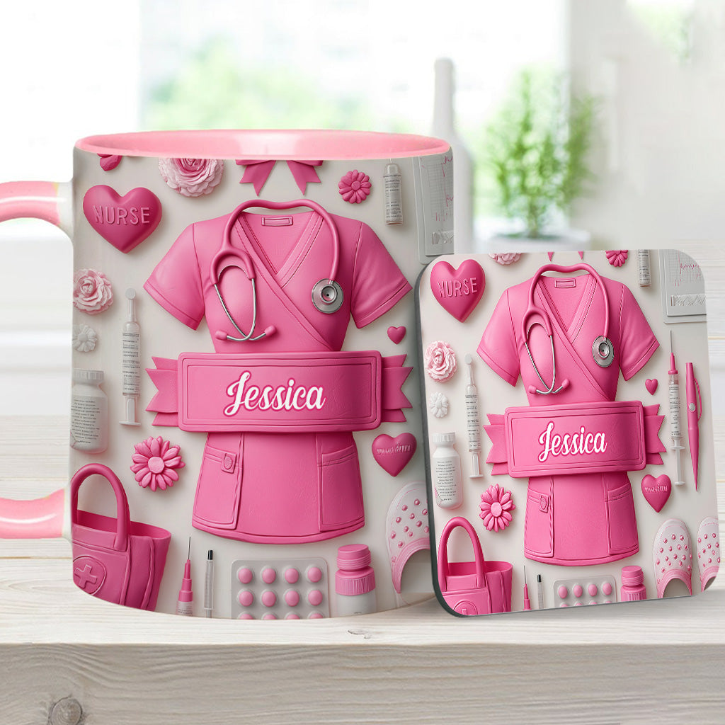 Nursing Is A Work Of Heart - Personalized Nurse Accent Mug