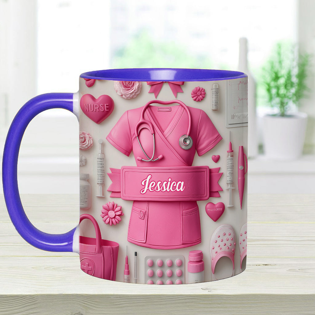 Nursing Is A Work Of Heart - Personalized Nurse Accent Mug
