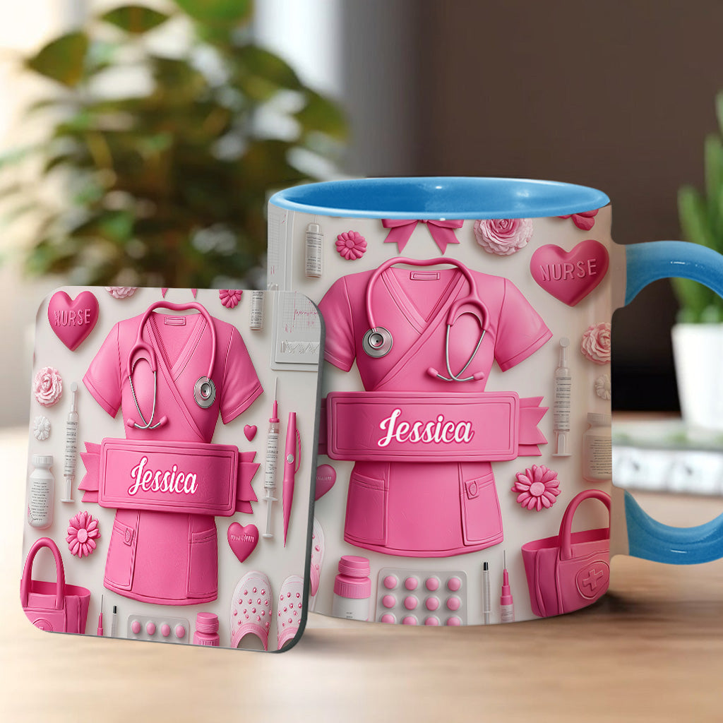Nursing Is A Work Of Heart - Personalized Nurse Accent Mug