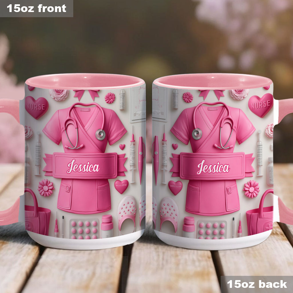 Nursing Is A Work Of Heart - Personalized Nurse Accent Mug