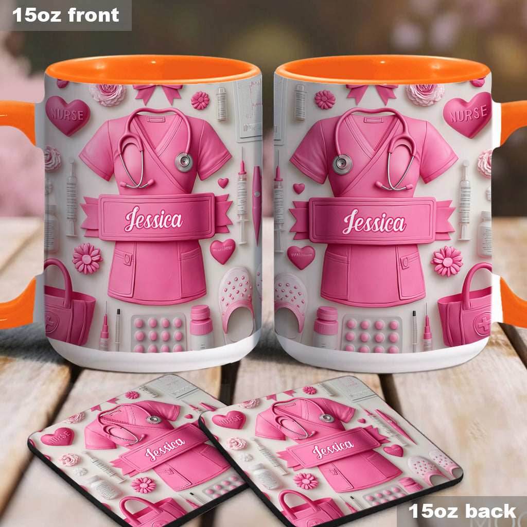 Nursing Is A Work Of Heart - Personalized Nurse Accent Mug