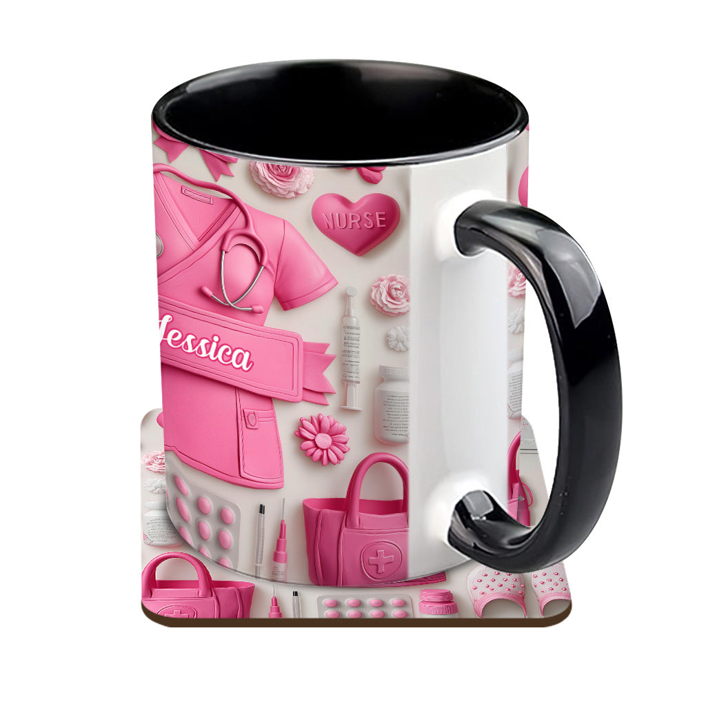 Nursing Is A Work Of Heart - Personalized Nurse Accent Mug