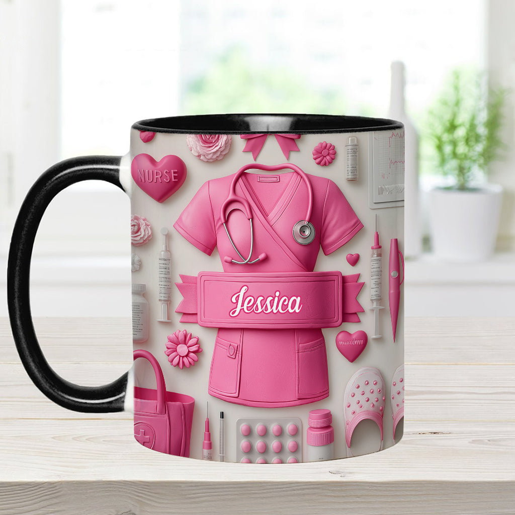Nursing Is A Work Of Heart - Personalized Nurse Accent Mug