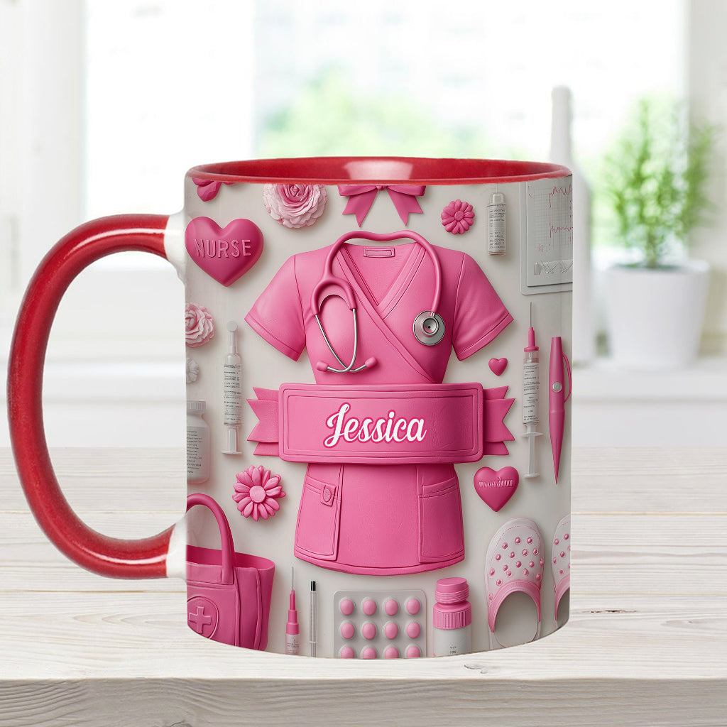 Nursing Is A Work Of Heart - Personalized Nurse Accent Mug