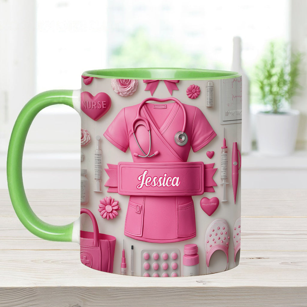 Nursing Is A Work Of Heart - Personalized Nurse Accent Mug