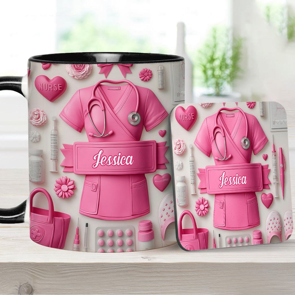 Nursing Is A Work Of Heart - Personalized Nurse Accent Mug