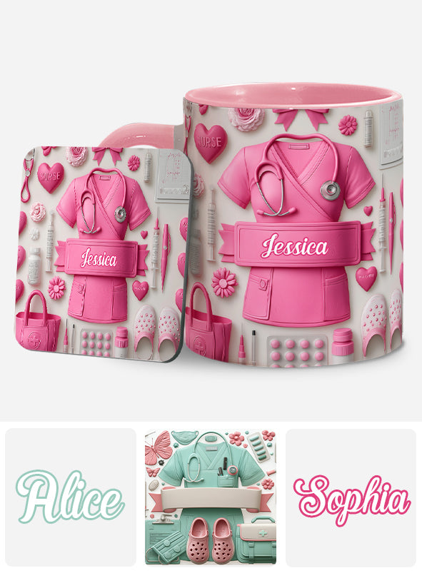 Nursing Is A Work Of Heart - Personalized Nurse Accent Mug
