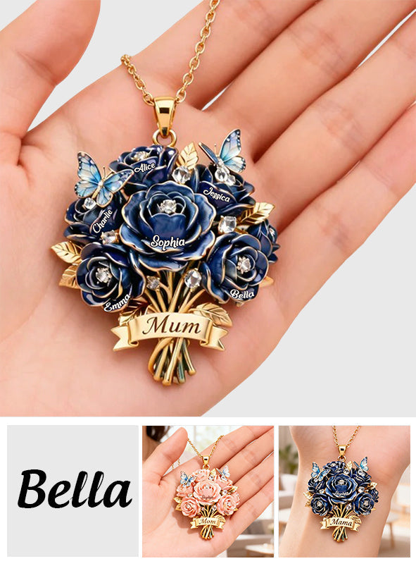 I Love You Mom - Personalized Mother Shaped Metal Pendant Necklace