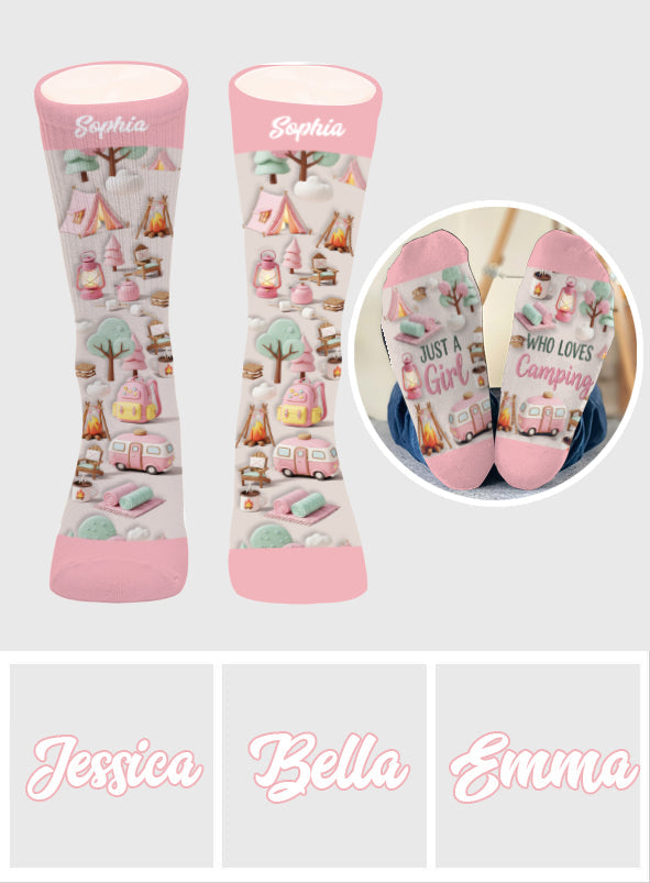 Einfach ein Mädchen, das Camping liebt – personalisierte Campingsocken
