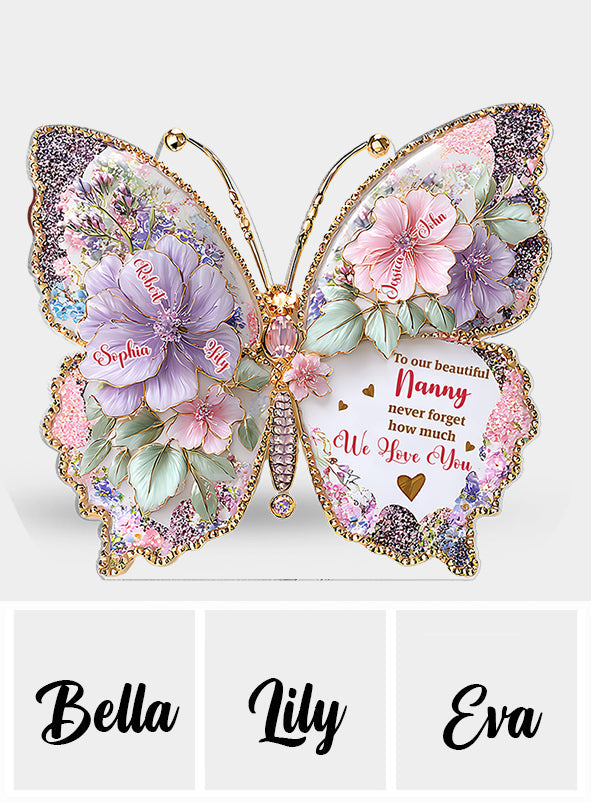 Schmetterlings-Oma-Mama, ich liebe dich – personalisierte Acrylplakette in Sonderform für Oma