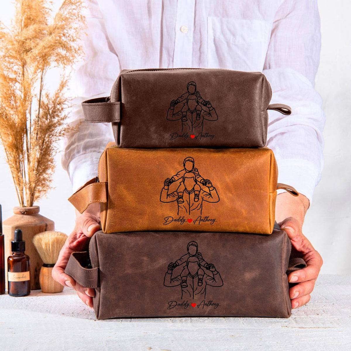 Best Dad Ever - Personalized Father Leather Toiletry Bag