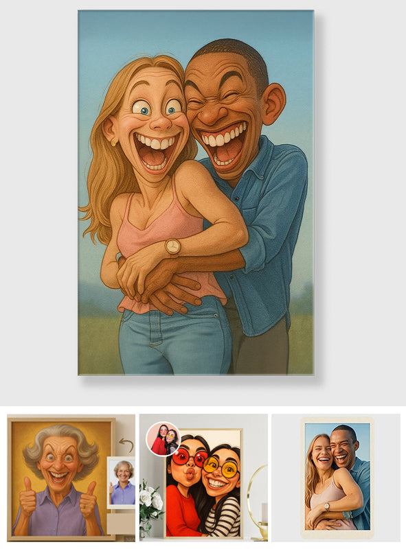 Individuelle Karikatur nach Foto – Cartoon-Porträt – Personalisierte Familienleinwand und Poster