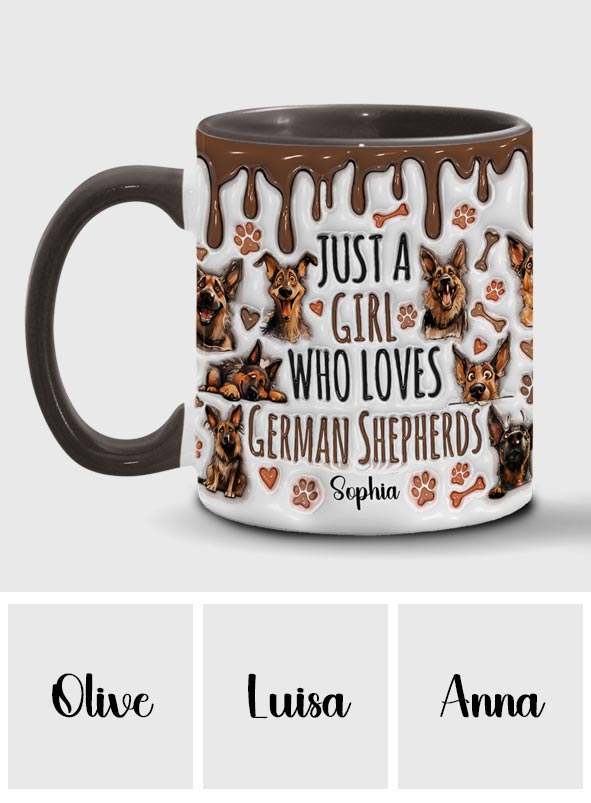 Mug personnalisé « Juste une fille qui adore les bergers allemands » avec motif berger allemand