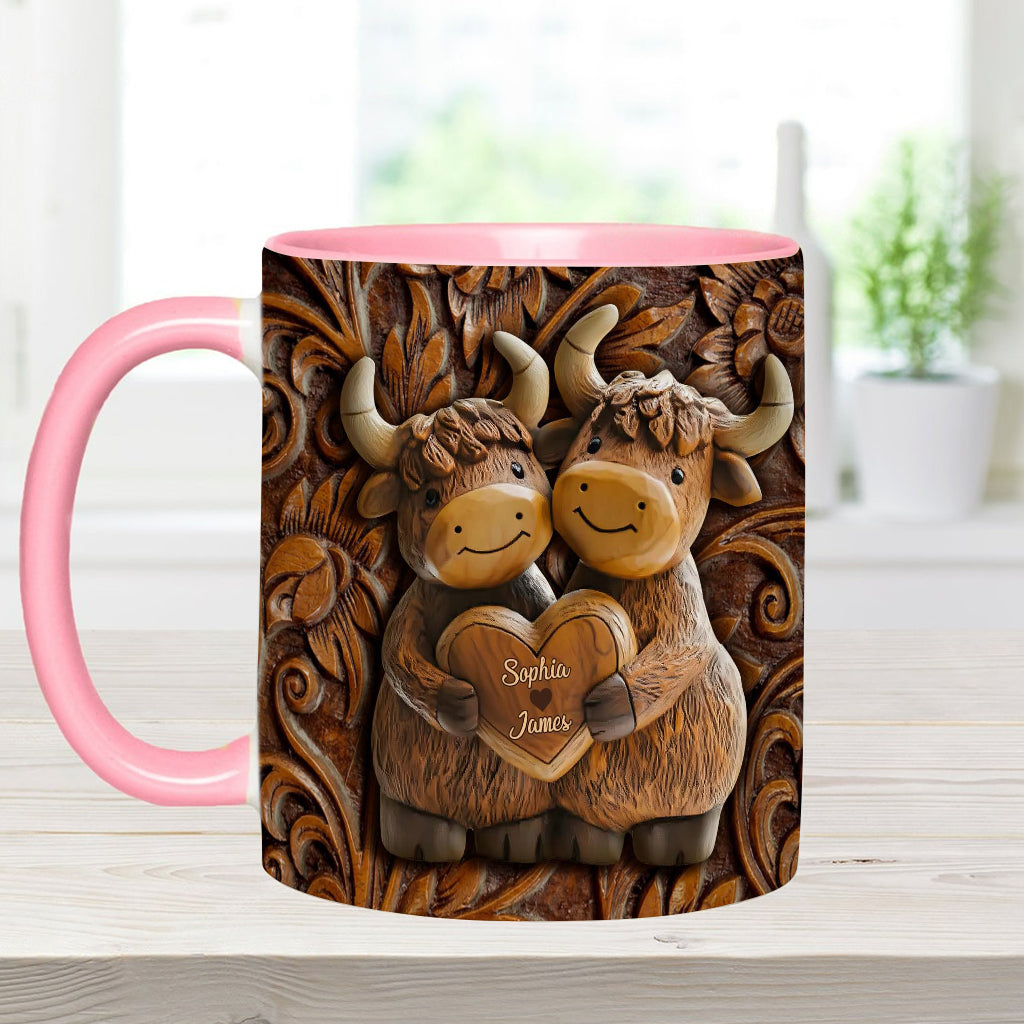Cute Highland Cow Couple - Personalized Highland Cow Accent Mug