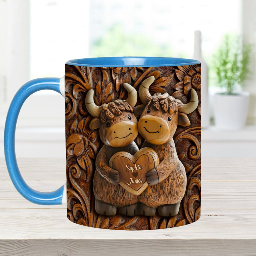 Cute Highland Cow Couple - Personalized Highland Cow Accent Mug