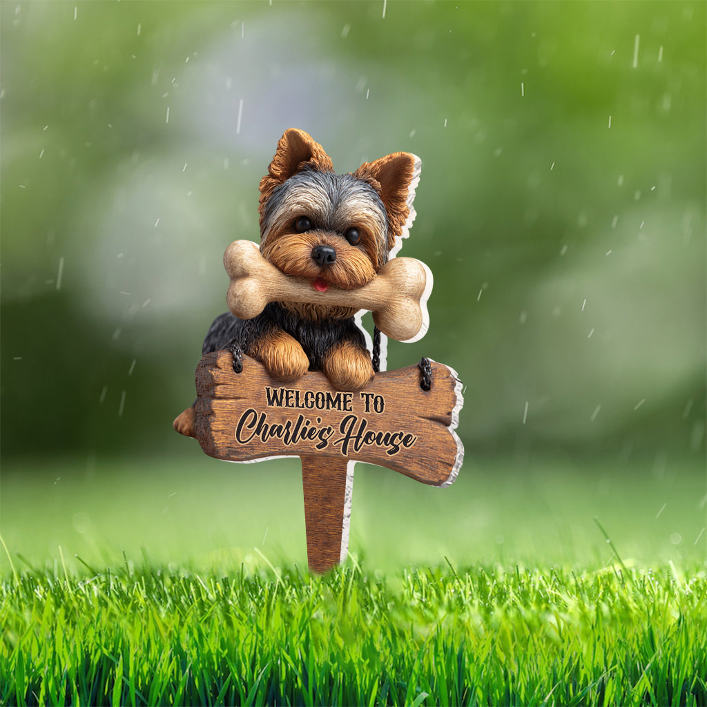 Welcome To My House - Personalized Yorkshire Terriers Acrylic Garden Sign