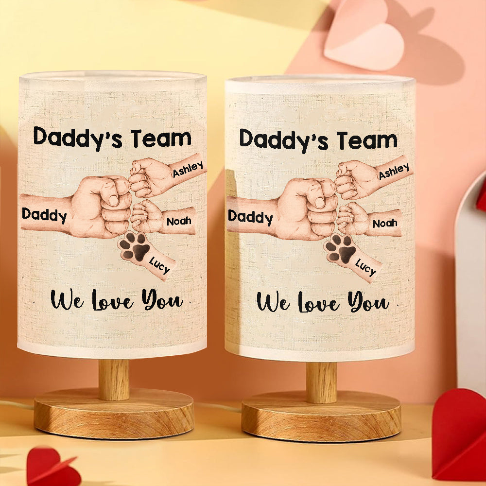 Daddy's Team First Bump - Personalized Father Table Lamp with Wood Base