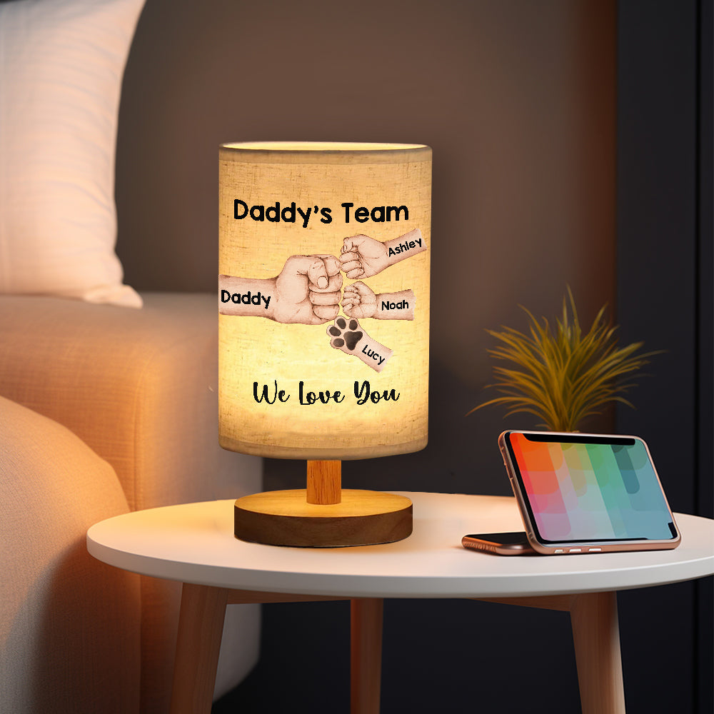 Daddy's Team First Bump - Personalized Father Table Lamp with Wood Base