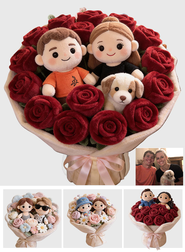 Wunderschöner Rosenstrauß für Paare – personalisiertes Kissen in Fellform