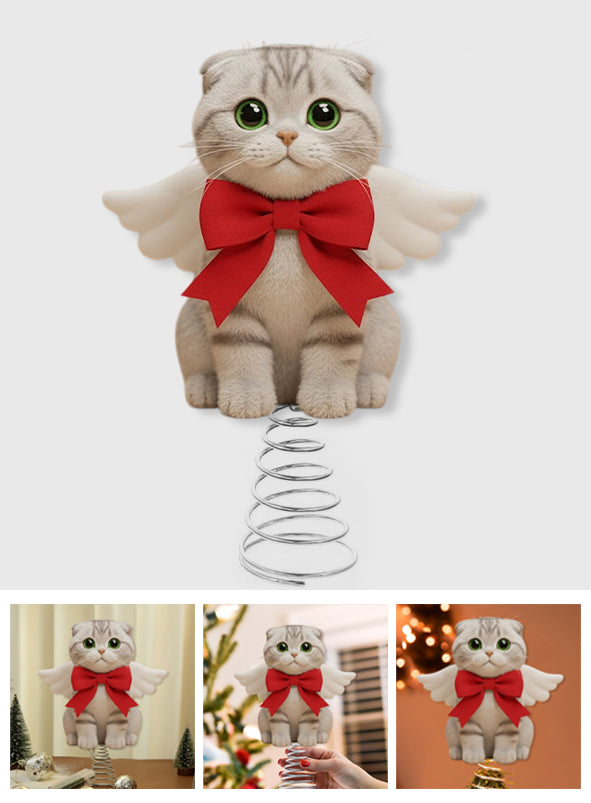 Frohe Weihnachten – Personalisierte LED-Baumspitze mit Katzenmotiv