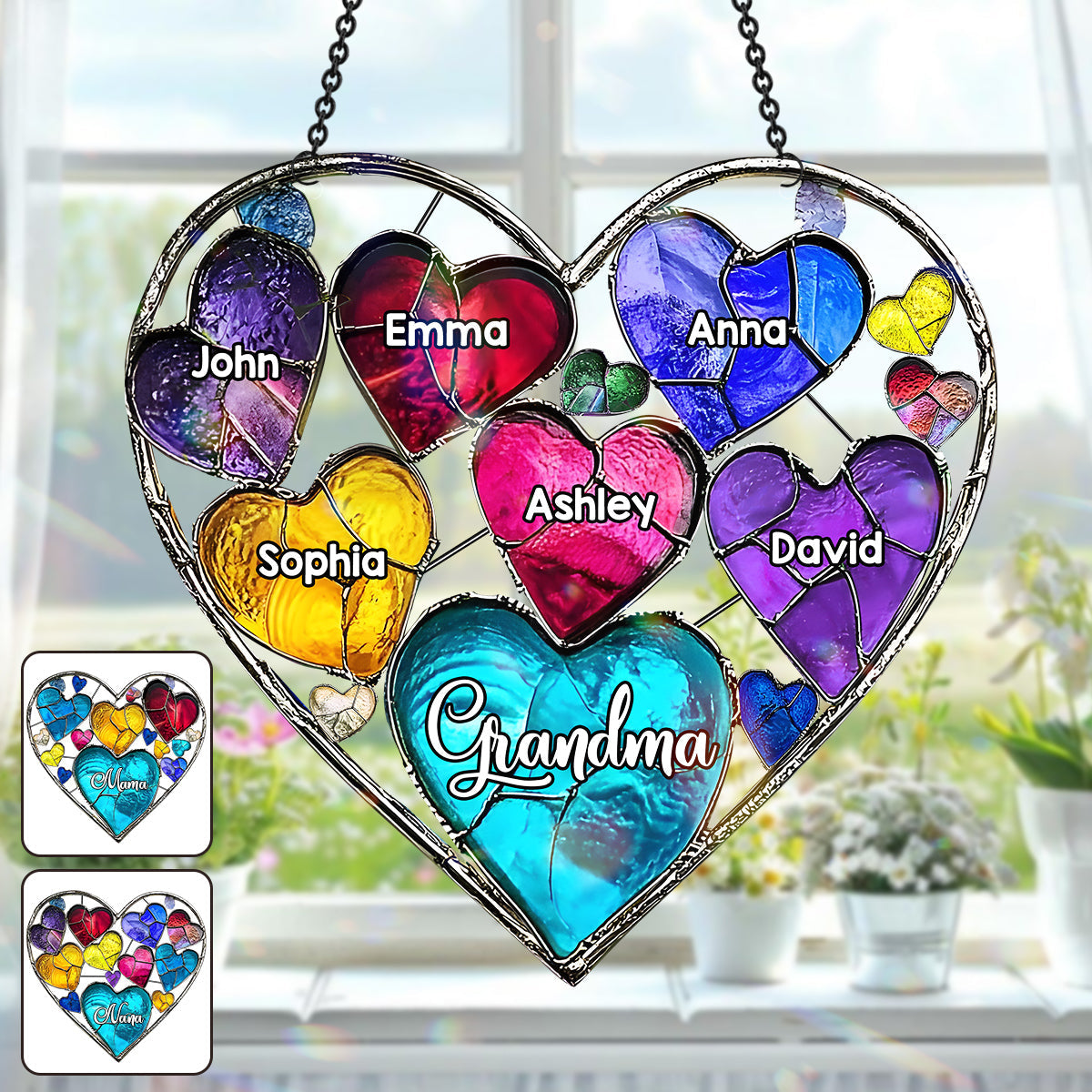 Grandma's Mom's Sweethearts - Personalized Grandma Window Hanging Suncatcher Ornament