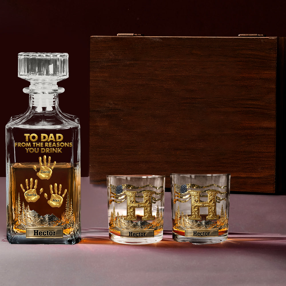 To Dad Papa Grandpa... From The Reasons You Drink - Personalized Father Whiskey Decanter Set