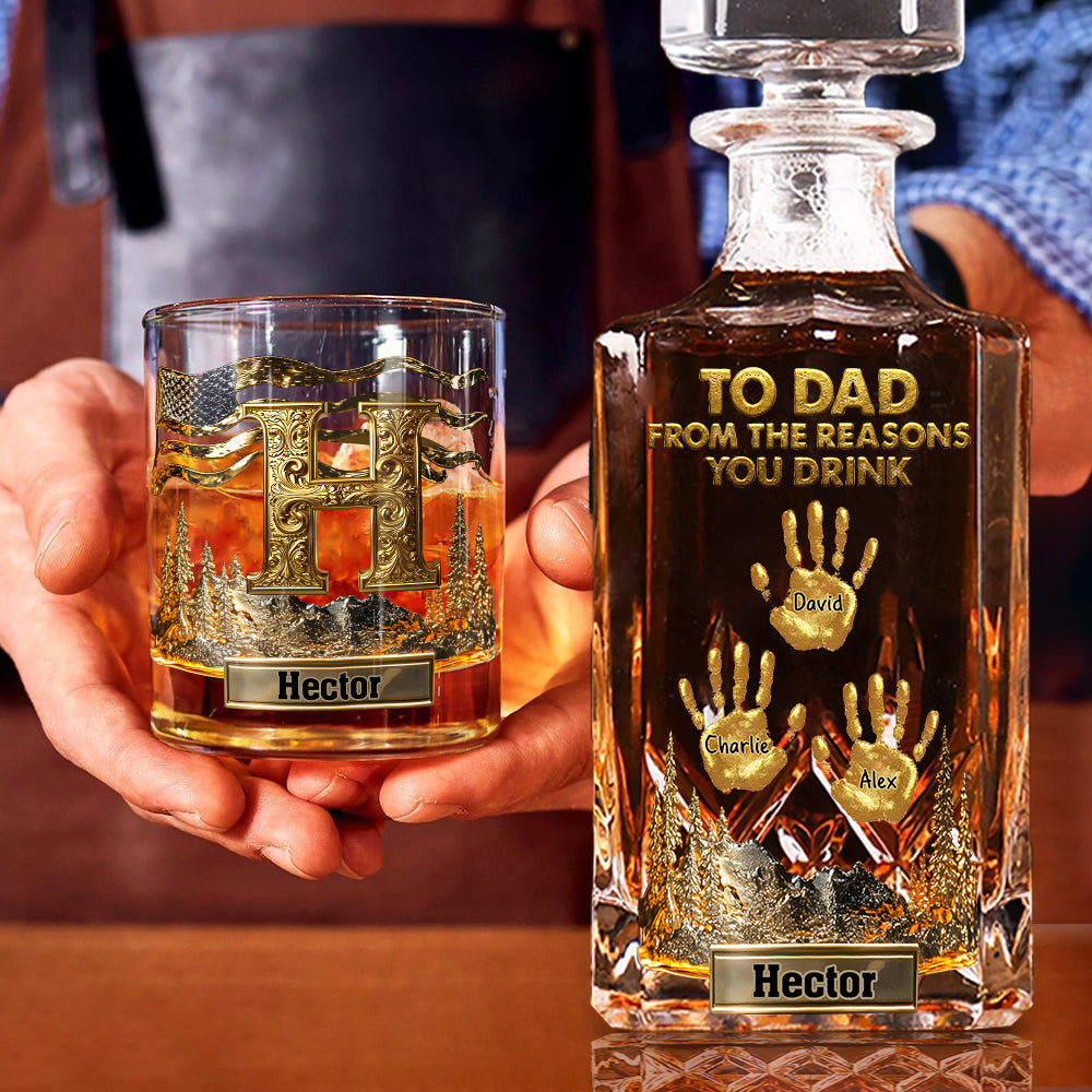 To Dad Papa Grandpa... From The Reasons You Drink - Personalized Father Whiskey Decanter Set