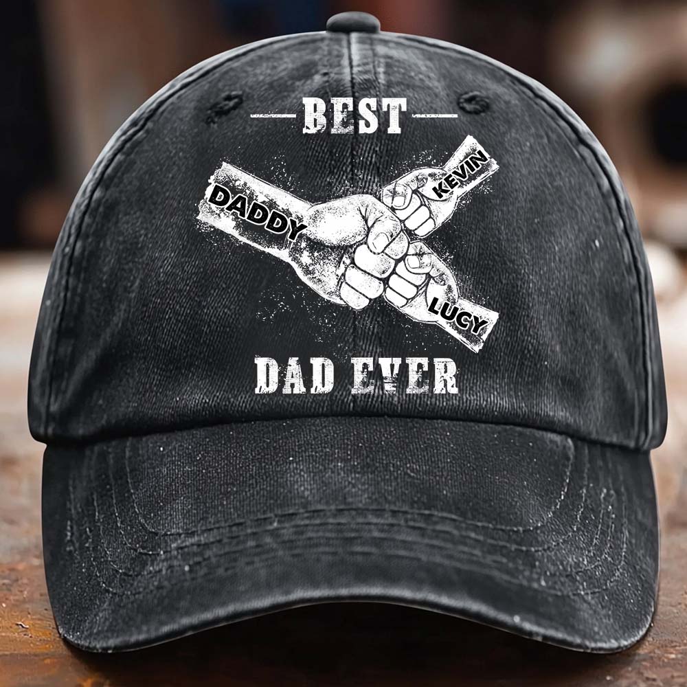 Best Dad Ever - Personalized Father Washed Denim Cap
