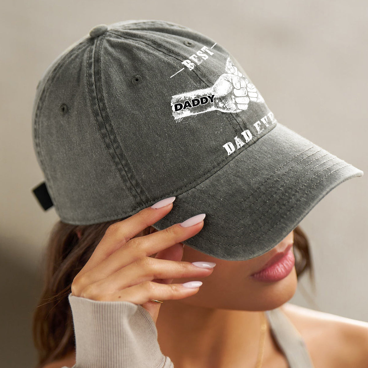 Best Dad Ever - Personalized Father Washed Denim Cap