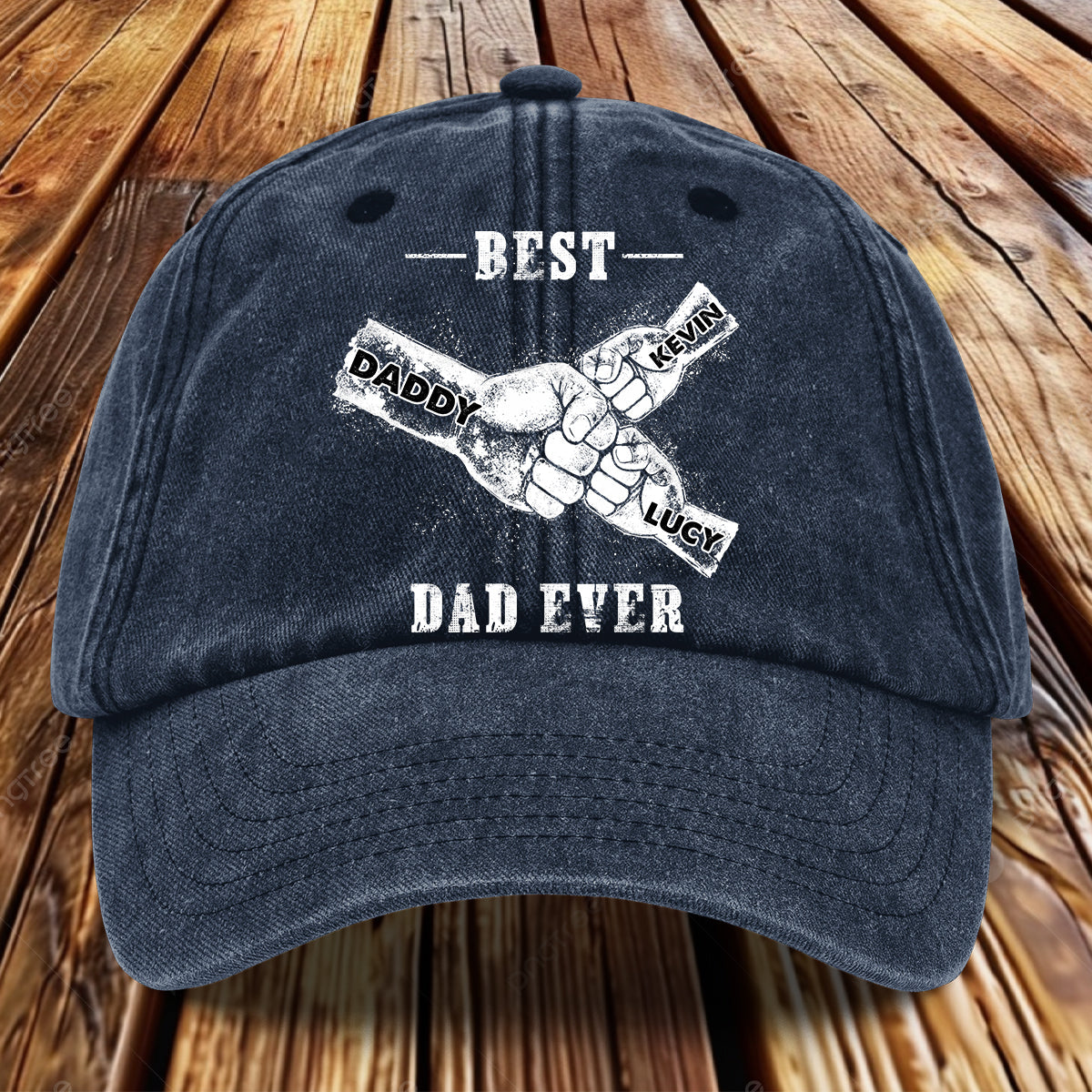 Best Dad Ever - Personalized Father Washed Denim Cap