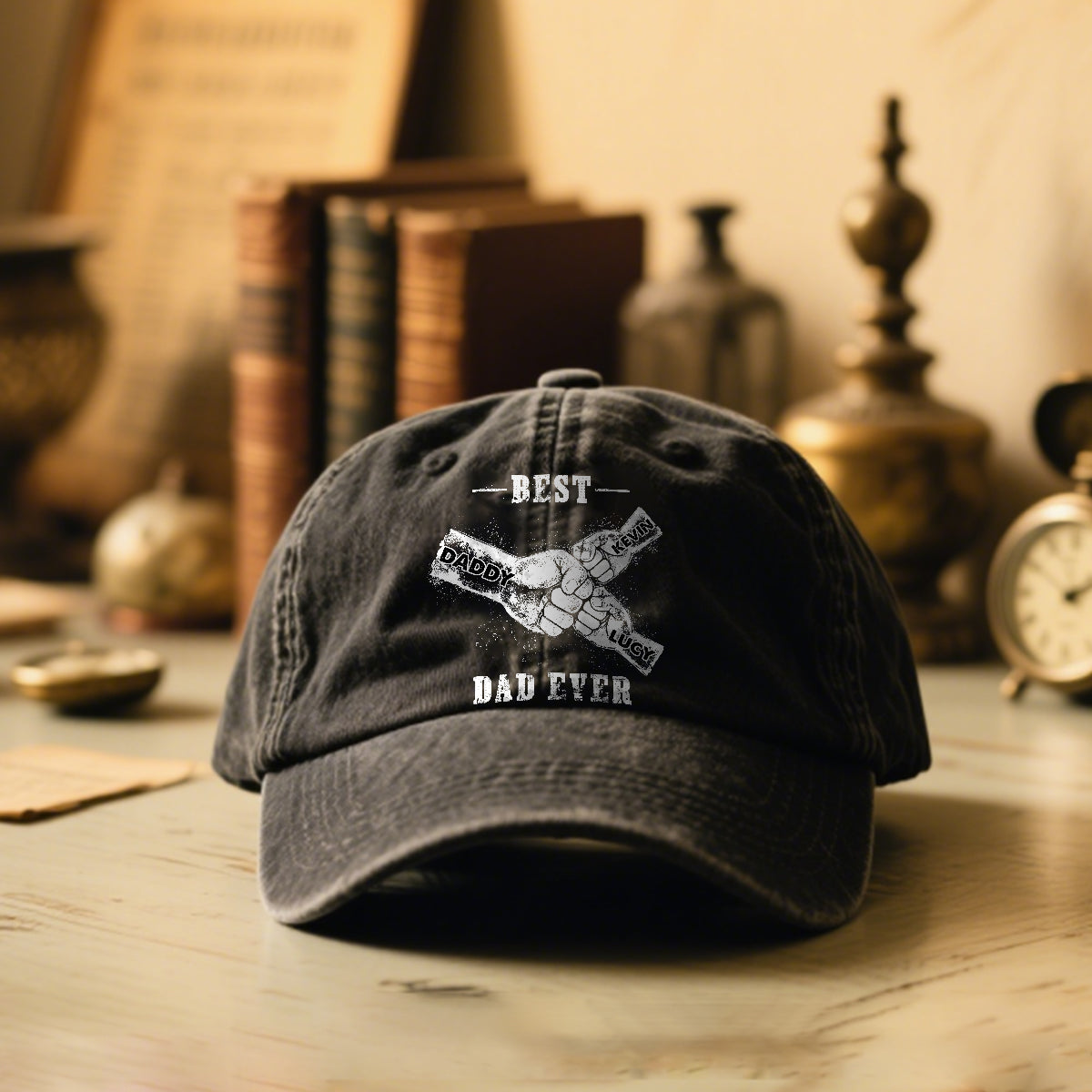 Best Dad Ever - Personalized Father Washed Denim Cap