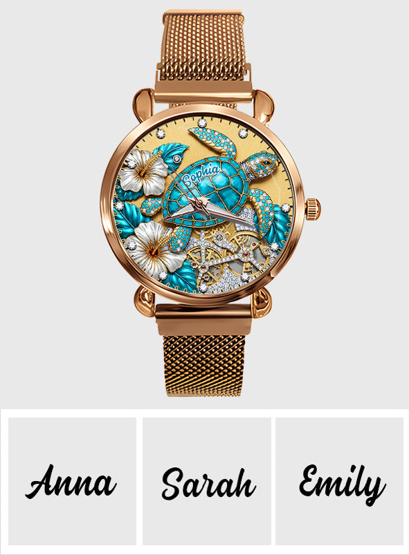 Wunderschöne Schildkröte – personalisierte Damen-Handuhr mit Schildkrötenmotiv