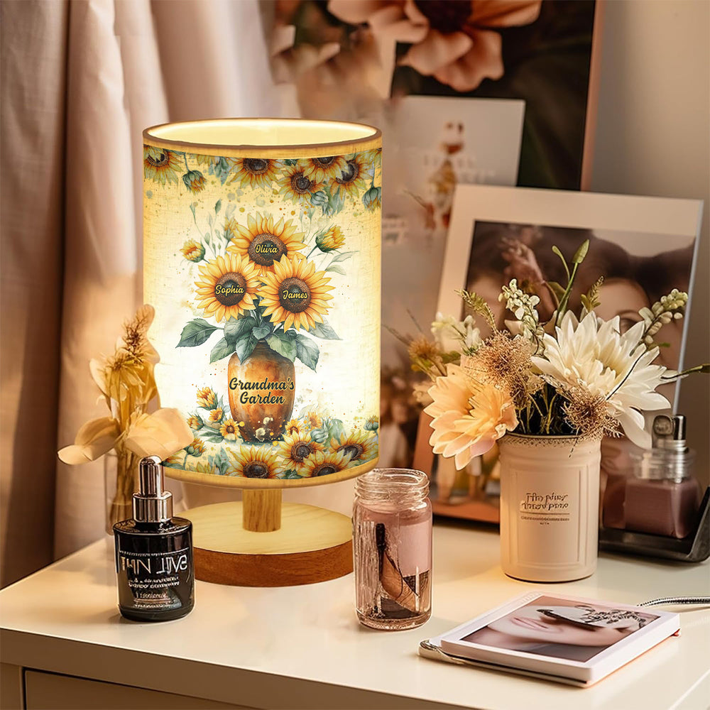 Grandma's Garden - Personalized Grandma Tableside Lamp With Wood Base