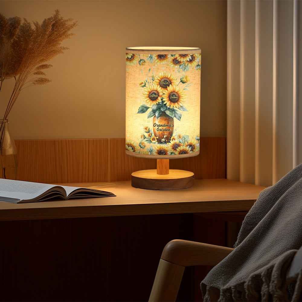 Grandma's Garden - Personalized Grandma Tableside Lamp With Wood Base