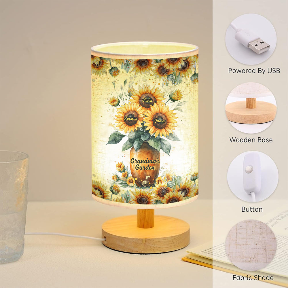 Grandma's Garden - Personalized Grandma Tableside Lamp With Wood Base