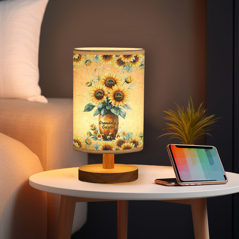 Grandma's Garden - Personalized Grandma Tableside Lamp With Wood Base