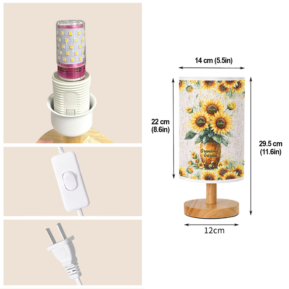 Grandma's Garden - Personalized Grandma Tableside Lamp With Wood Base