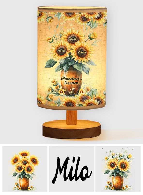 Grandma's Garden - Personalized Grandma Tableside Lamp With Wood Base