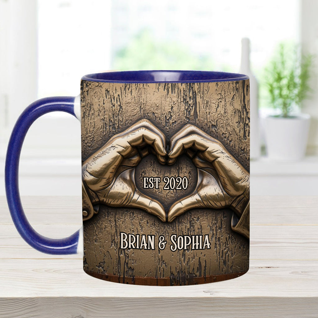 Couple Hands Heart Shape - Personalized Couple Accent Mug