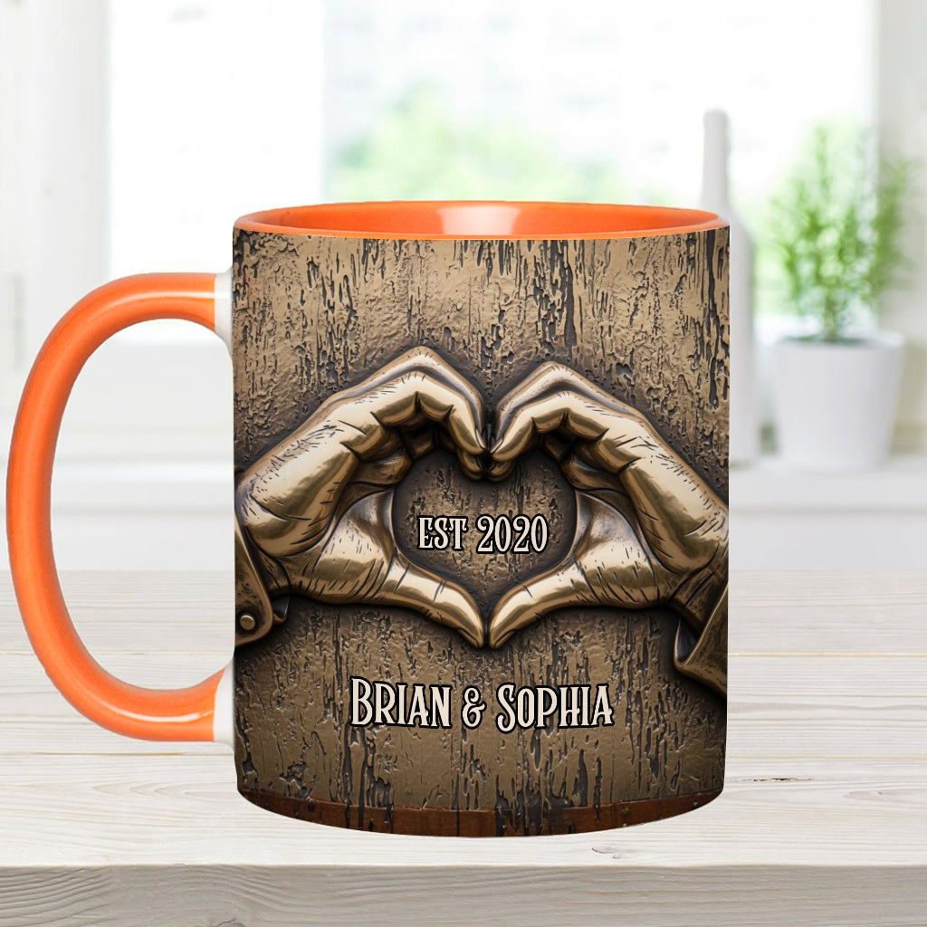Couple Hands Heart Shape - Personalized Couple Accent Mug