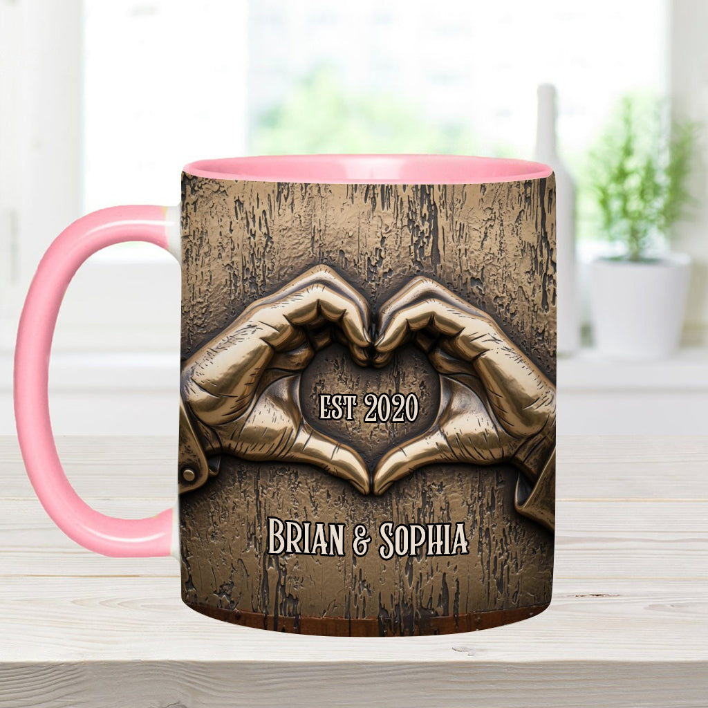 Couple Hands Heart Shape - Personalized Couple Accent Mug