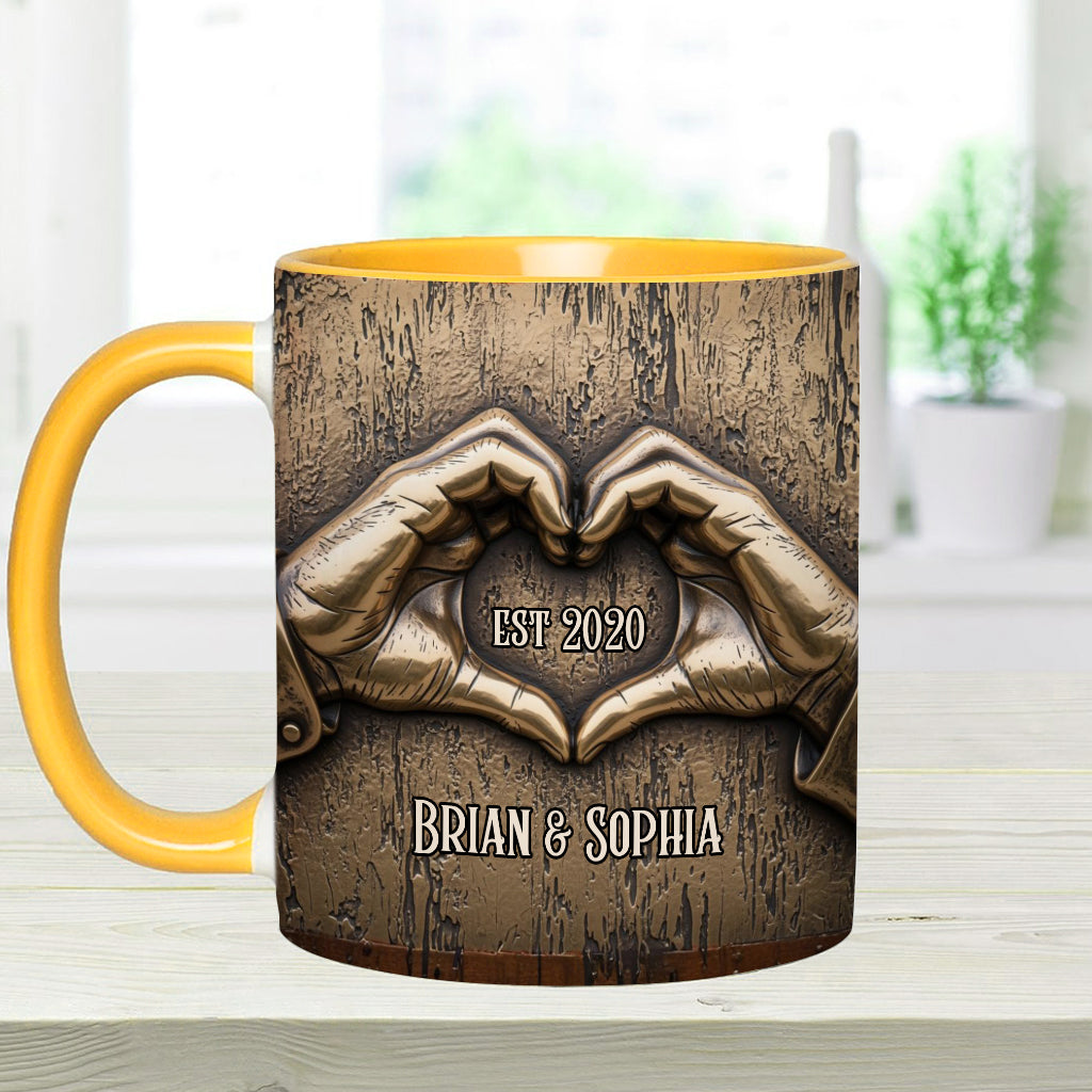 Couple Hands Heart Shape - Personalized Couple Accent Mug