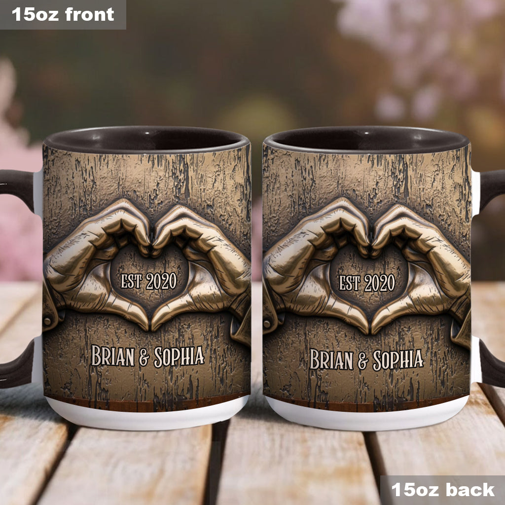 Couple Hands Heart Shape - Personalized Couple Accent Mug