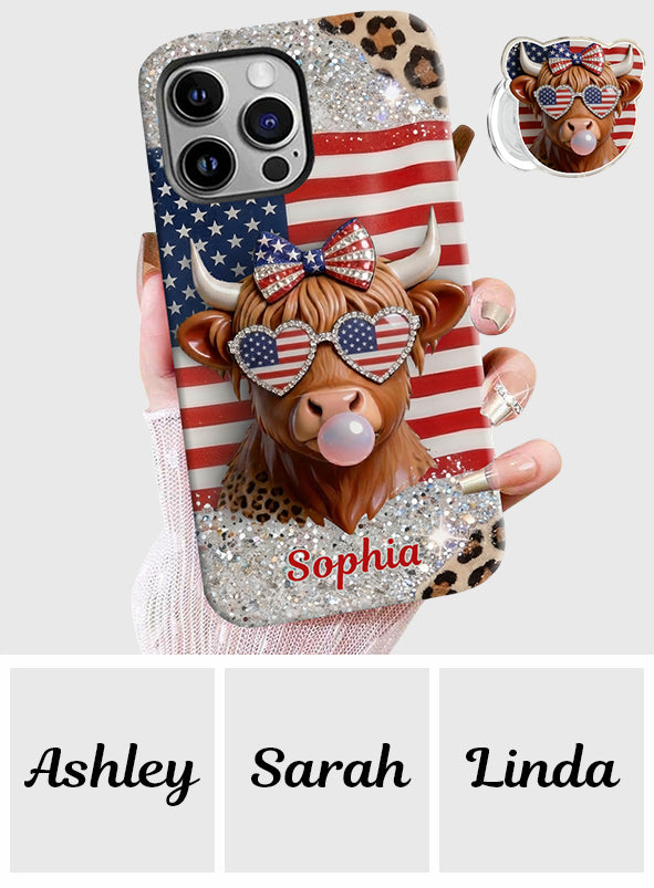 Highland Cow Patriotisch - Personalisierte Highland Cow Vollfarb Handyhülle & Handygriff