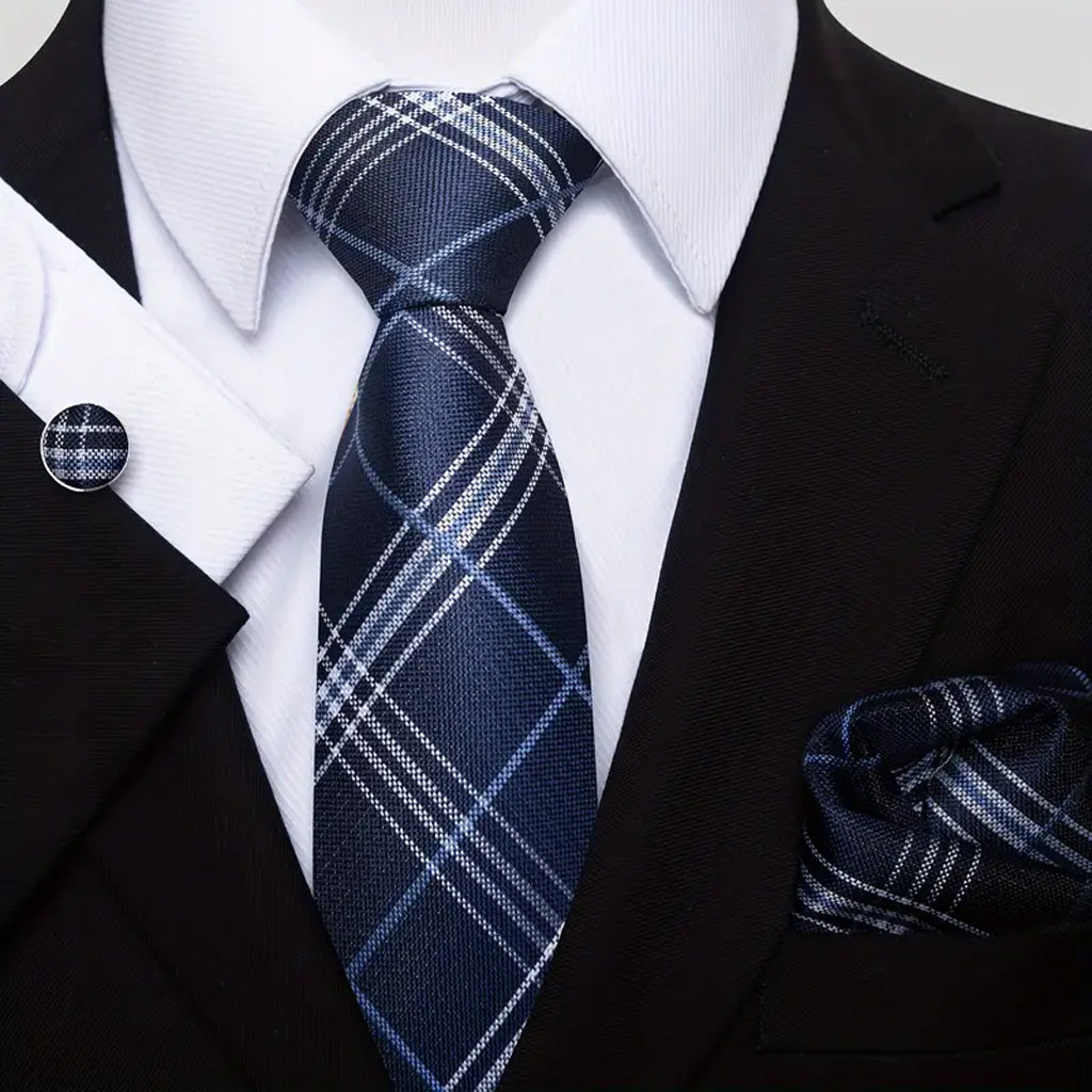 Gift Box Of Necktie With Handkerchief Cufflink Tie Clip
