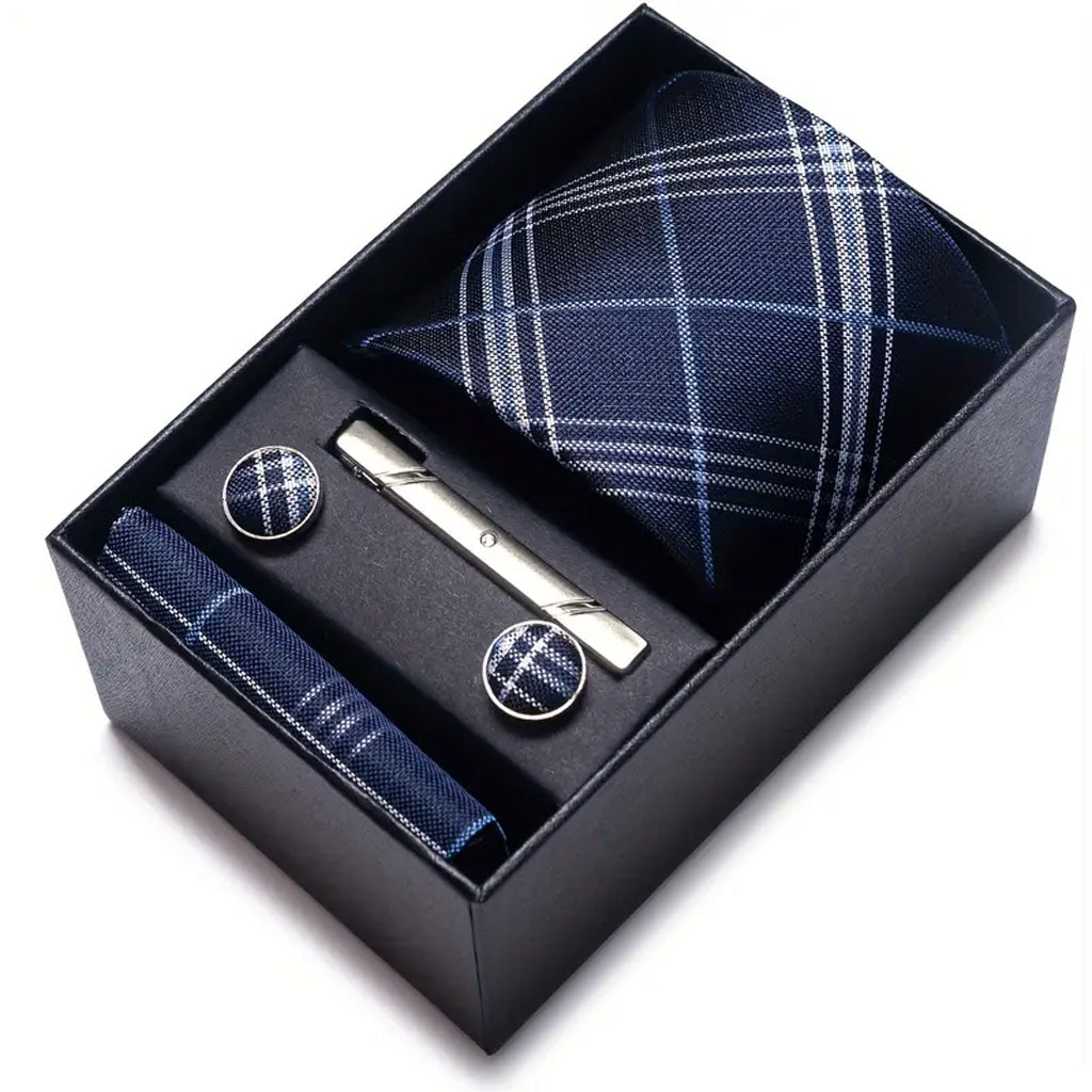 Gift Box Of Necktie With Handkerchief Cufflink Tie Clip