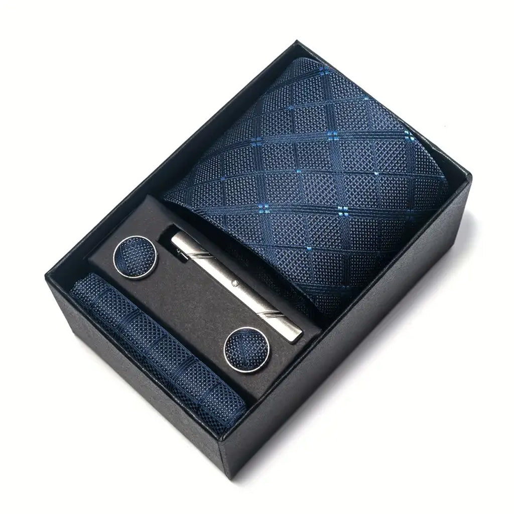 Gift Box Of Necktie With Handkerchief Cufflink Tie Clip