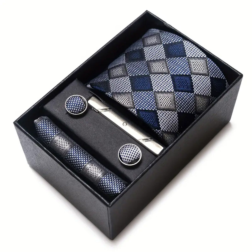 Gift Box Of Necktie With Handkerchief Cufflink Tie Clip
